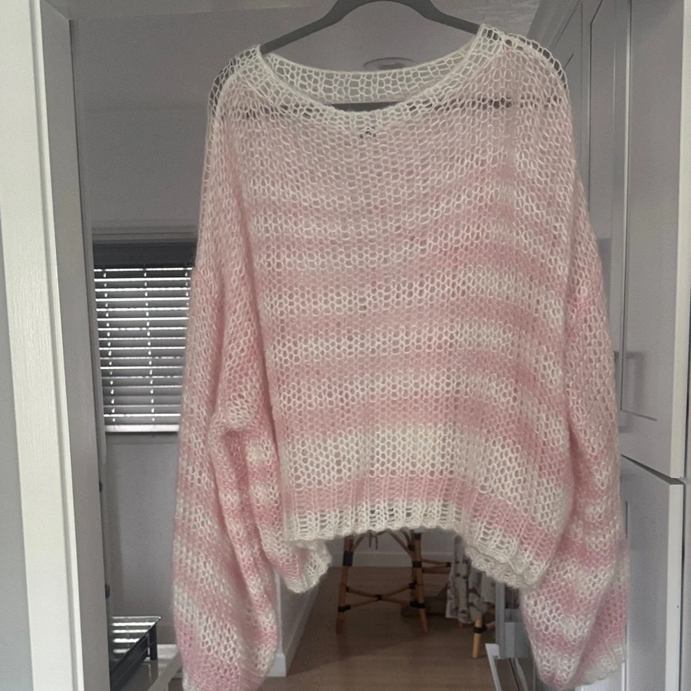Loewe striped Pink and White Anagram Knit Sweater - Picture 5 of 6